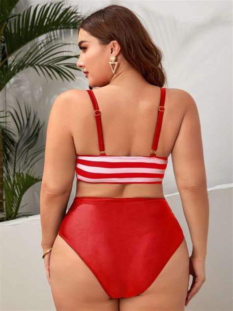 Plus Striped Twist Push Up Bikini Swimsuit Shein Usa