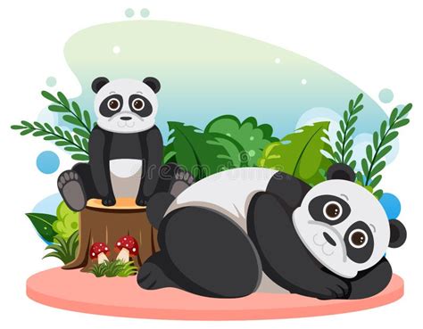 Two Cute Pandas In Flat Cartoon Style Stock Vector Illustration Of