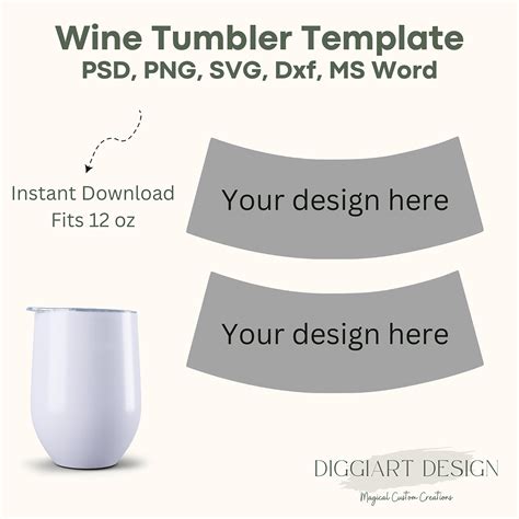 12oz Wine Tumbler Template Sublimation Ms Word PSD PNG SVG Dxf