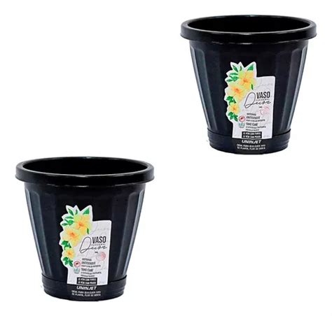 2 Vasos E Prato Anti Dengue Cachepot Decor N22 Preto Uninjet MercadoLivre