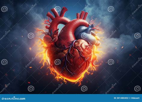 Burning Red Heart Model In Flames Abstract Concept Stock Illustration