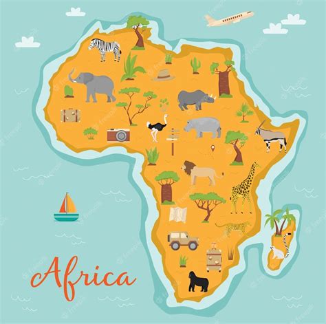 Premium Vector | Map of Africa with wild animals and plants