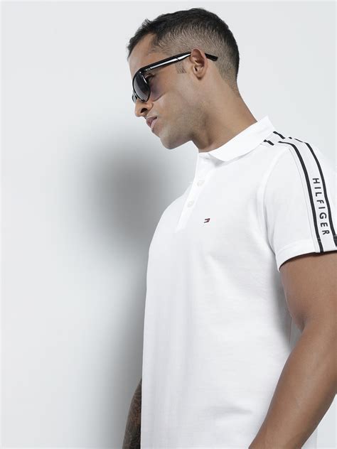 Buy Tommy Hilfiger Men White Polo Collar Organic Cotton Slim Fit T