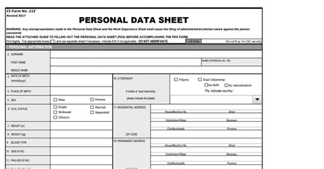 032117 Cs Form No 212 Revised Personal Data Sheetnew 3xlsx