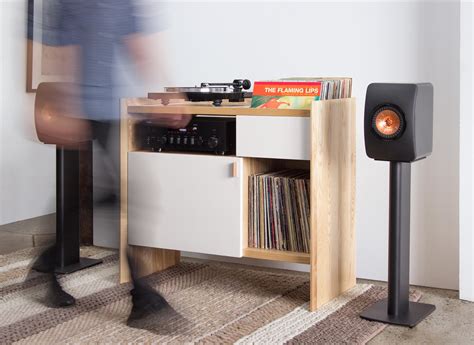 38 Unison Vinyl Record Storage Stand In Natural Walnut For Sale At