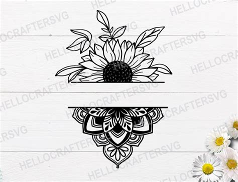 Half Sunflower Svg Half Mandala Svg Half Sunflower Mandala Etsy