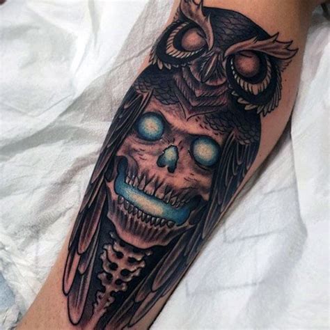 Owl Skull Tattoo Designs For Men