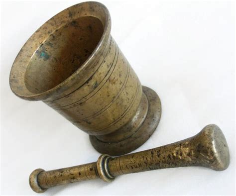 Antique Mortar And Pestle Heavy Brass Herb Grinder Apothecary