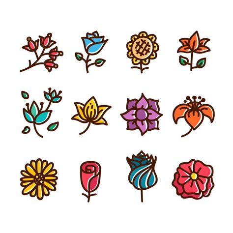 Premium Vector Hand Drawn Floral Icons Collection