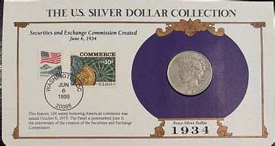 1934 Peace Silver Dollar US Postal Commemorative Stamp Set Rare 25 10c