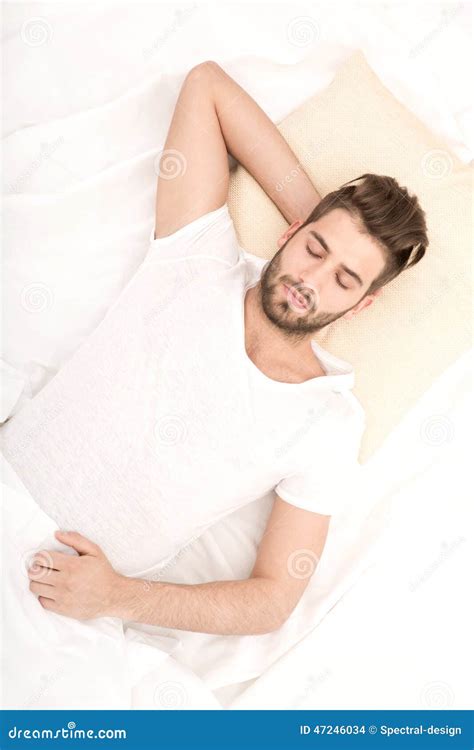 Portrait Of Young Man Sleeping Stock Photo Image Of Modern Bedding