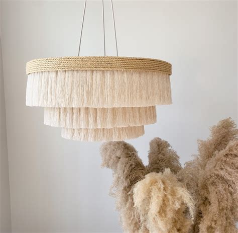 Fringe Pendant Light Cotton Pendant Light Fixture Boho Etsy