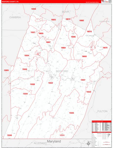 Wall Maps Of Bedford County Pennsylvania