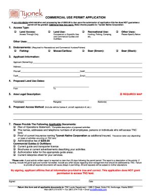 Fillable Online Commercial Use Bpermitb Application Tyonek Native