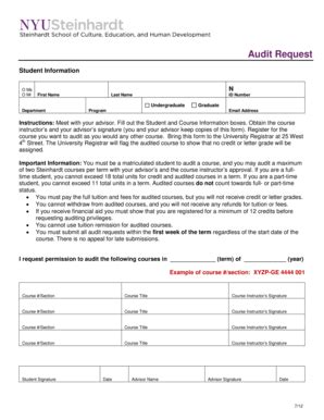 Fillable Online Steinhardt Nyu Audit Request Form NYU Steinhardt