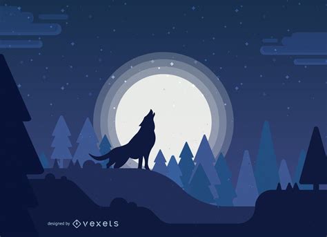 Lobo Uivando Para Uma Ilustração De Lua Cheia Baixar Vector