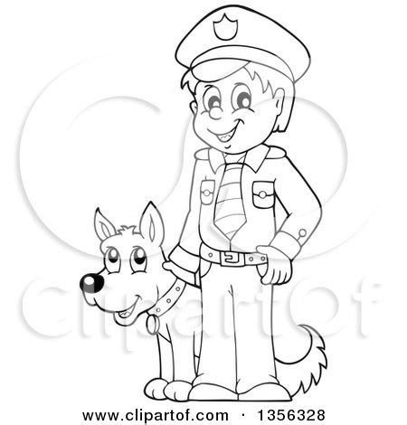 Clipart of a Cartoon Black and White Male Police Officer - Royalty Free ...