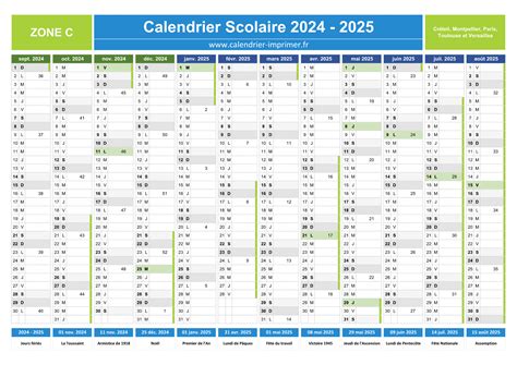 Calendrier Scolaire 2024 2025 à imprimer