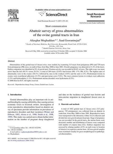 PDF Abattoir Survey Of Gross Abnormalities Of The Ovine Genital