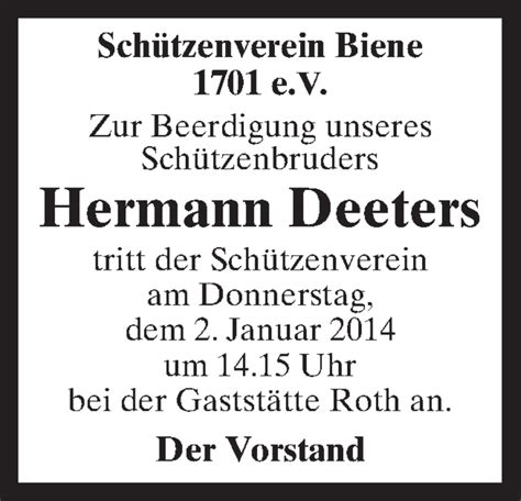 Traueranzeigen Von Hermann Deeters Noz Trauerportal