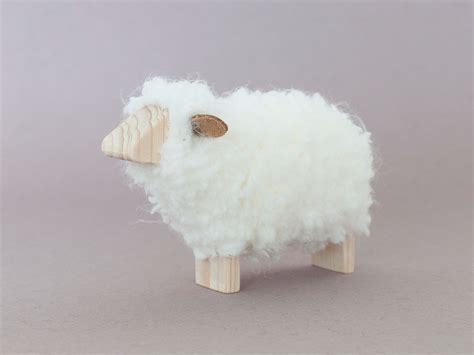 Minimalistic Black Sheep Figurine From Wood And Fluffy Etsy