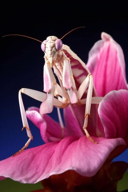 Premium AI Image | Praying mantis on a pink flower Macro photography