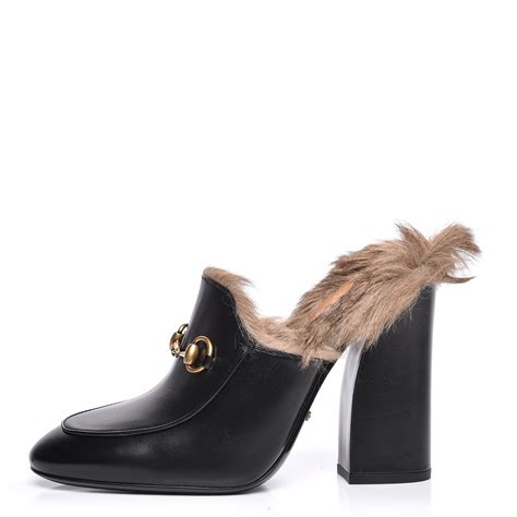 Gucci Fur Princetown Mules Heels 375 Black 219109 Fashionphile