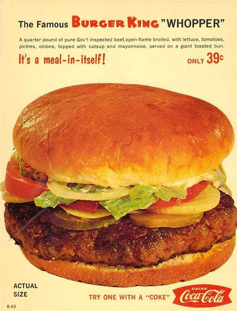 EARLY BURGER KING WHOPPER MENU ITEM 8.5X11 GLOSSY REPRINT HAMBURGERS ...