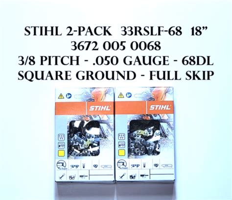 Stihl 2 Pack 33RSLF 68 18 Square Ground Chain 3672 005 0068 3 8 050