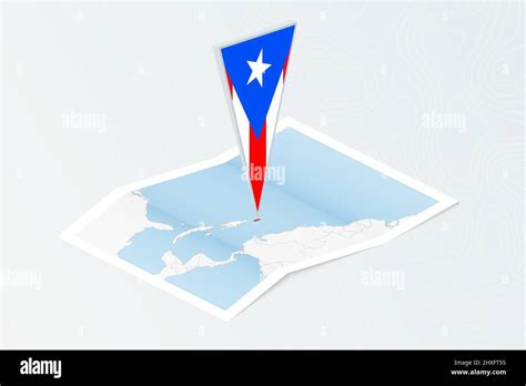 Isometric Paper Map Of Puerto Rico With Triangular Flag Of Puerto Rico