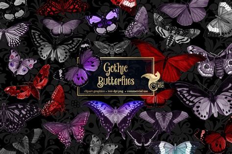 Gothic Butterflies Clipart Vintage Butterfly Clip Art Etsy