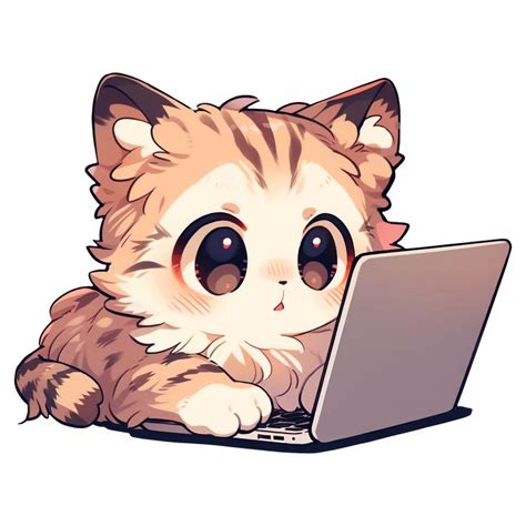 Cute Kawaii Cat Working on a Laptop Kitten Sticker | Kawaii cat drawing ...