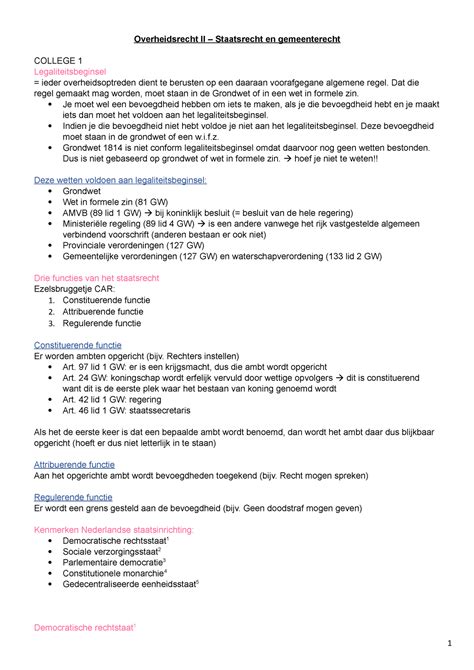 Samenvatting Staatsrecht Ovhr Overheidsrecht Ii Staatsrecht En