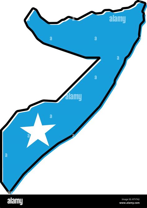 Simplified map of Somalia outline, with slightly bent flag under it ...