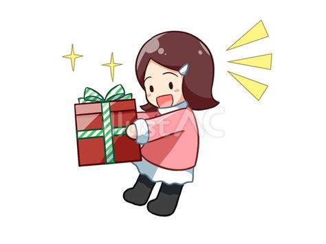 クリスマスプレゼントを貰って喜ぶ女の子イラスト No 24590586｜無料イラスト・フリー素材なら「イラストac」