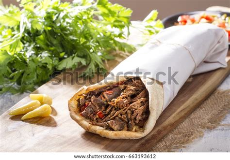 Shawarma Grilled Lamb Kebab Doner Wrap Stock Photo (Edit Now) 663193612