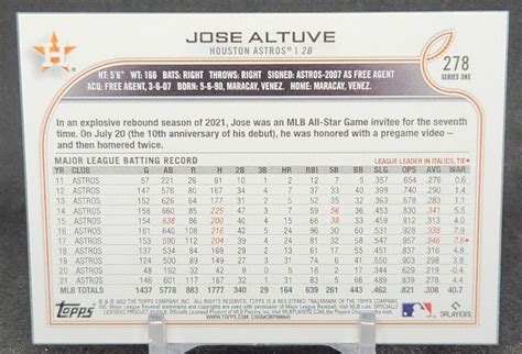 2022 Topps Series One Baseball Jose Altuve Base Card 278 Houston