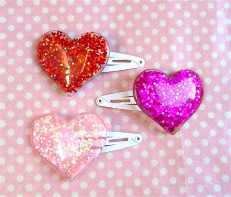 Heart Iridescent Glitter Hair Clip In Red Hot Pink Or Pastel Pink