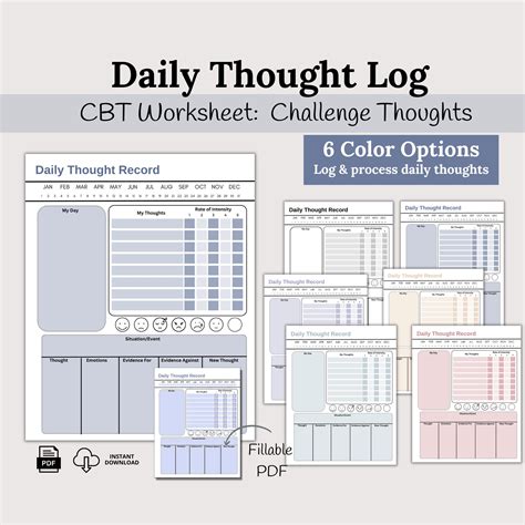 Daily Thought Log Thought Challenging Worksheet Cognitive Distortions