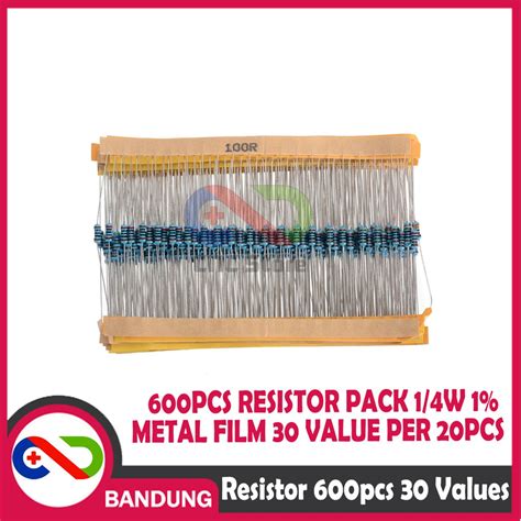 Jual PAKET 600PCS RESISTOR PACK 1 4W 1 METAL FILM 30 VALUE PER 20PCS