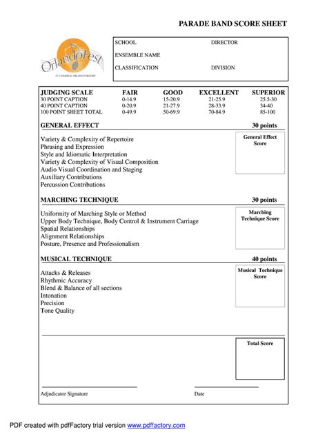 Band Competition Scoring Sheet Fill Online Printable Fillable