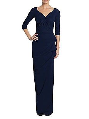 Ruched Column Gown With Wrap Style Skirt Surplice Neckline Three