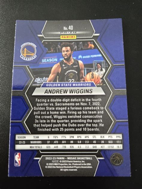 2022 23 Panini Mosaic Green Prizm Andrew Wiggins 40 Golden State