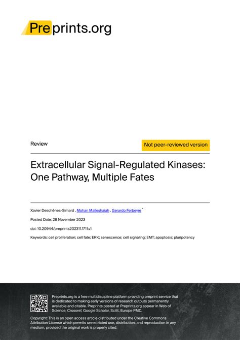 (PDF) Extracellular Signal-Regulated Kinases: One Pathway, Multiple Fates 