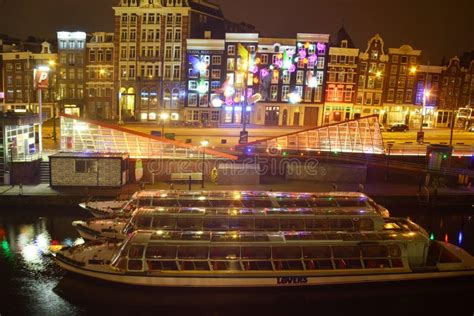 Amsterdam in the Bright Lights of the Night City Editorial Photo ...