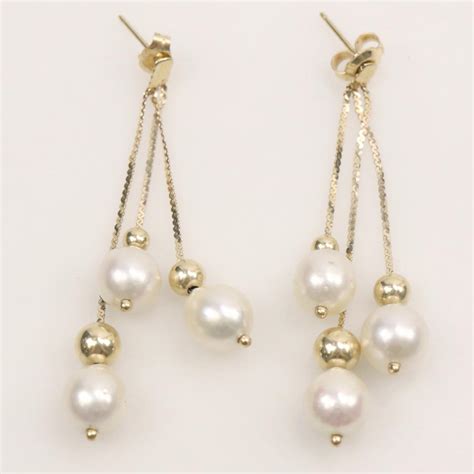 14kt Gold Beaded Pearl Earrings Property Room