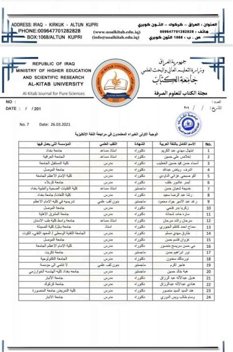 إختيار تدريسية من كلية المستقبل الجامعة كمقوم علمي من قبل مجلة الكتاب