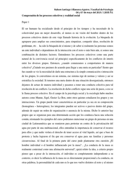 Comprensión De Los Procesos Colectivos Y Realidad Social Nahum