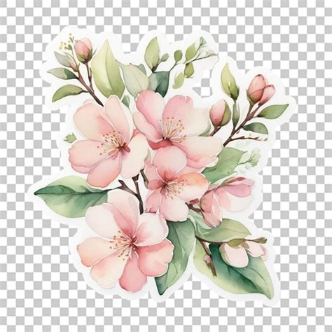 Premium PSD | Watercolor different flower sticker design transparent ...