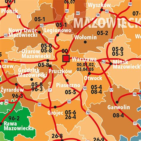 Polska mapa ścienna kody pocztowe 100x70 cm 9788363618841 ArtGlob